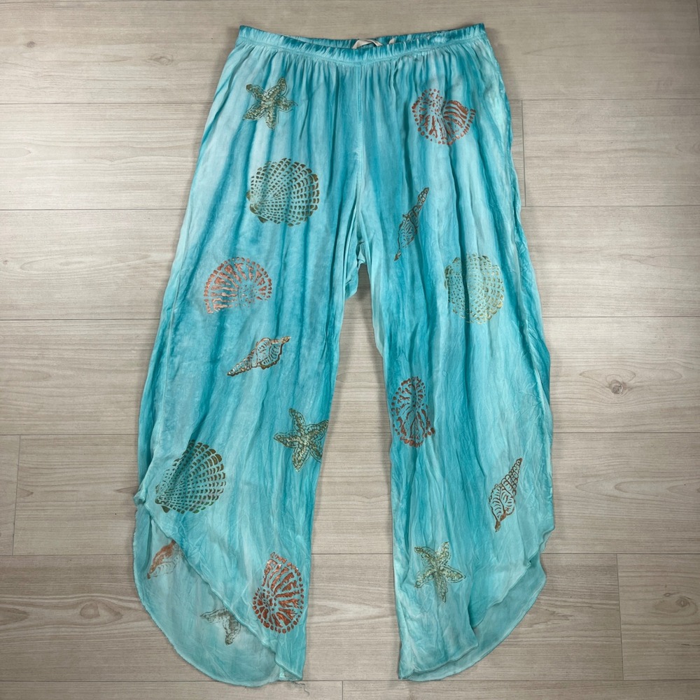 Soft Surroundings Coastalcore Resort Wear Seashell Print Wide Leg Pants Sz XL